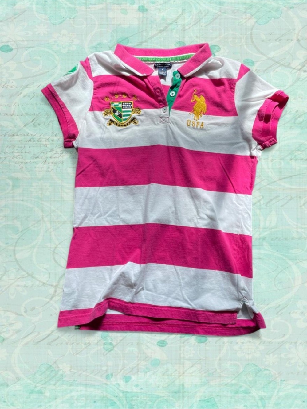 U.S. Polo Assn. Hot Pink & White Striped Polo